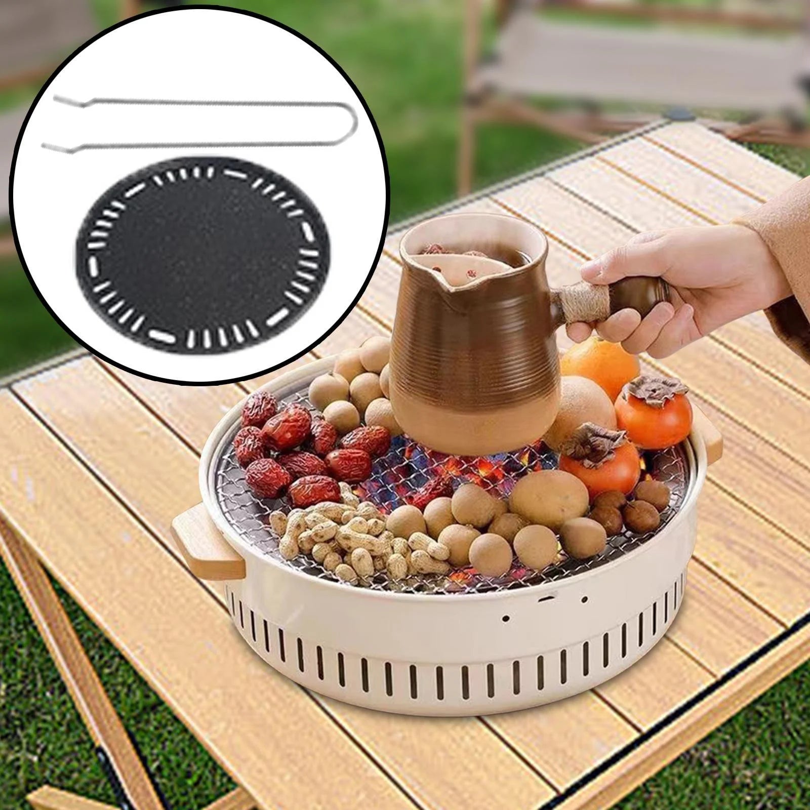 Grill Camping Cooker Furnace Outdoor Grill for Beach Outdoor Indoor with Grill Pan