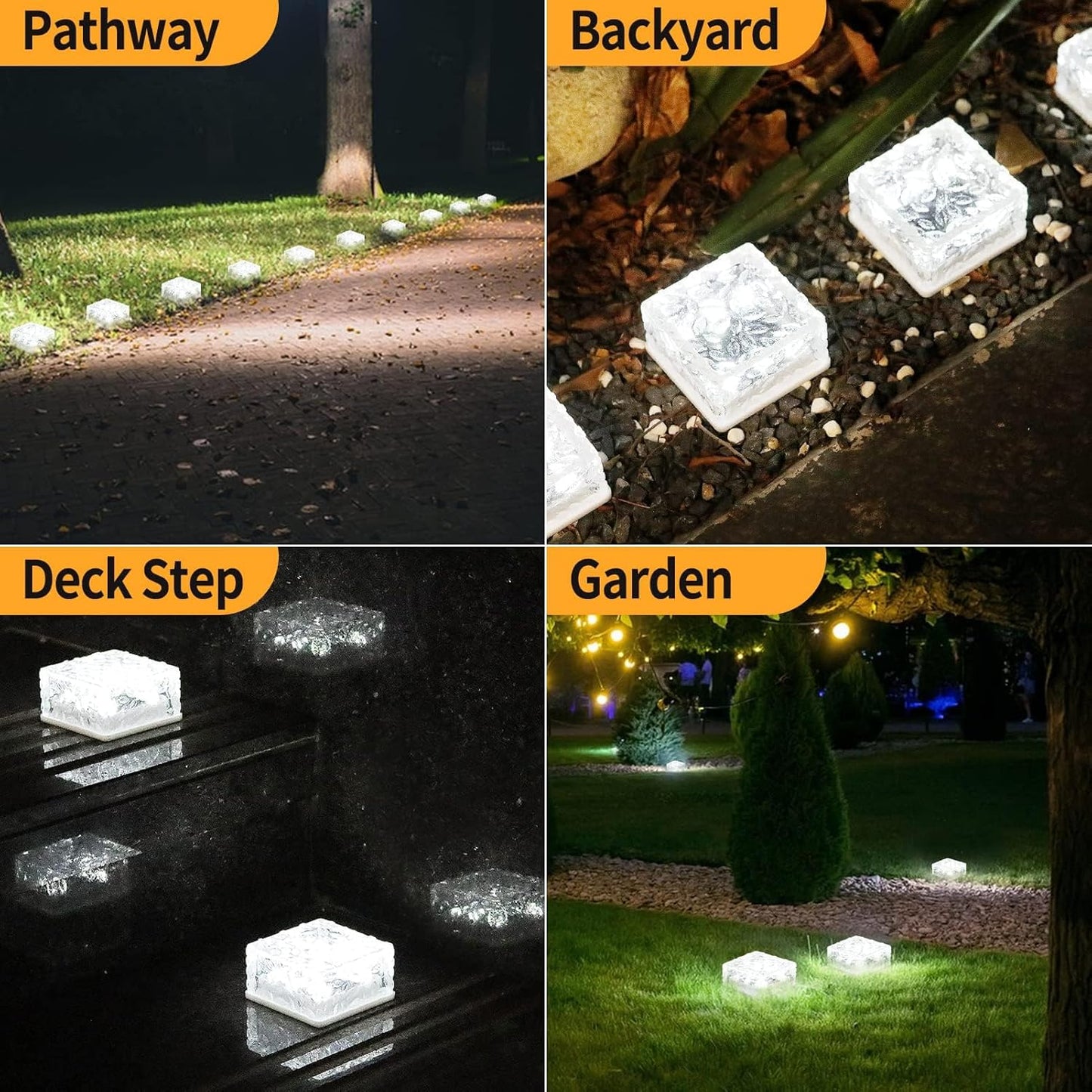 4-Pack Solar Brick Lights - Outdoor, Waterproof, for Garden, Courtyard, Pathway