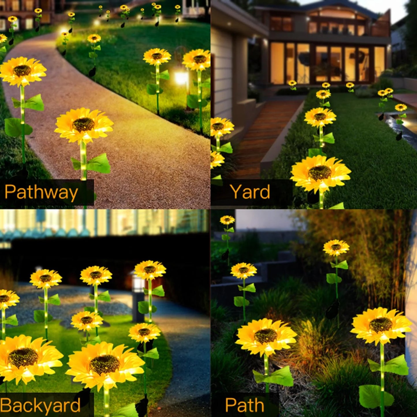 4 Pack Sunflower Lights,Sunflower Patio Lights with Lifelike Bigger Sunflower Bright 4 Led,Waterproof Solar Powered Outdoor Lights for Yard Pathway Garden Decor,Yellow