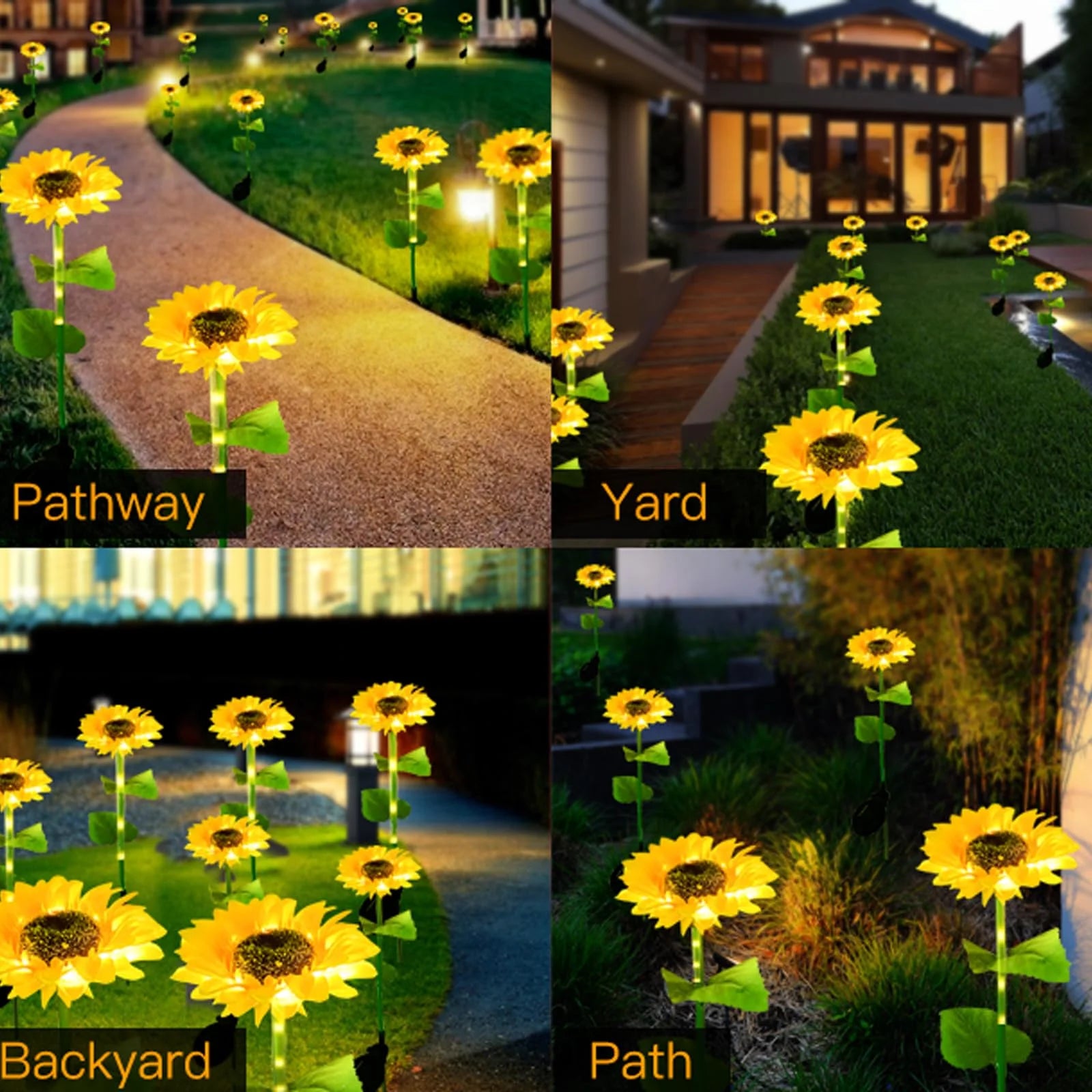 4 Pack Sunflower Lights,Sunflower Patio Lights with Lifelike Bigger Sunflower Bright 4 Led,Waterproof Solar Powered Outdoor Lights for Yard Pathway Garden Decor,Yellow
