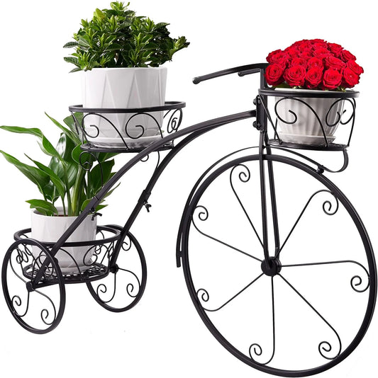 Tricycle Plant Stand: Parisian Style Flower Pot Cart Holder, Ideal Gift for Plant Lovers, Black