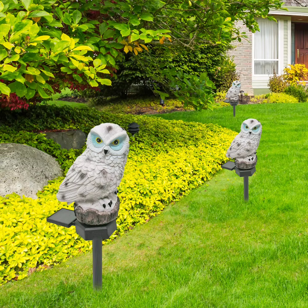 Solar LED Lawn Light Owl Shape Outdoor Landscape Yard Garden Stake Statue Exterior Night Lamp Waterproof Animal Bird Ornament