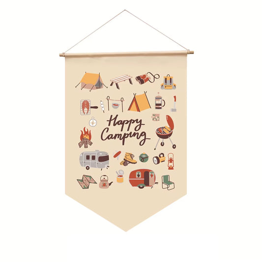 1PC Outdoor Camping Canvas Flag Campsite Camping Ambiance Hanging Fabric Triangle Hanging Flag Camping Decoration Props