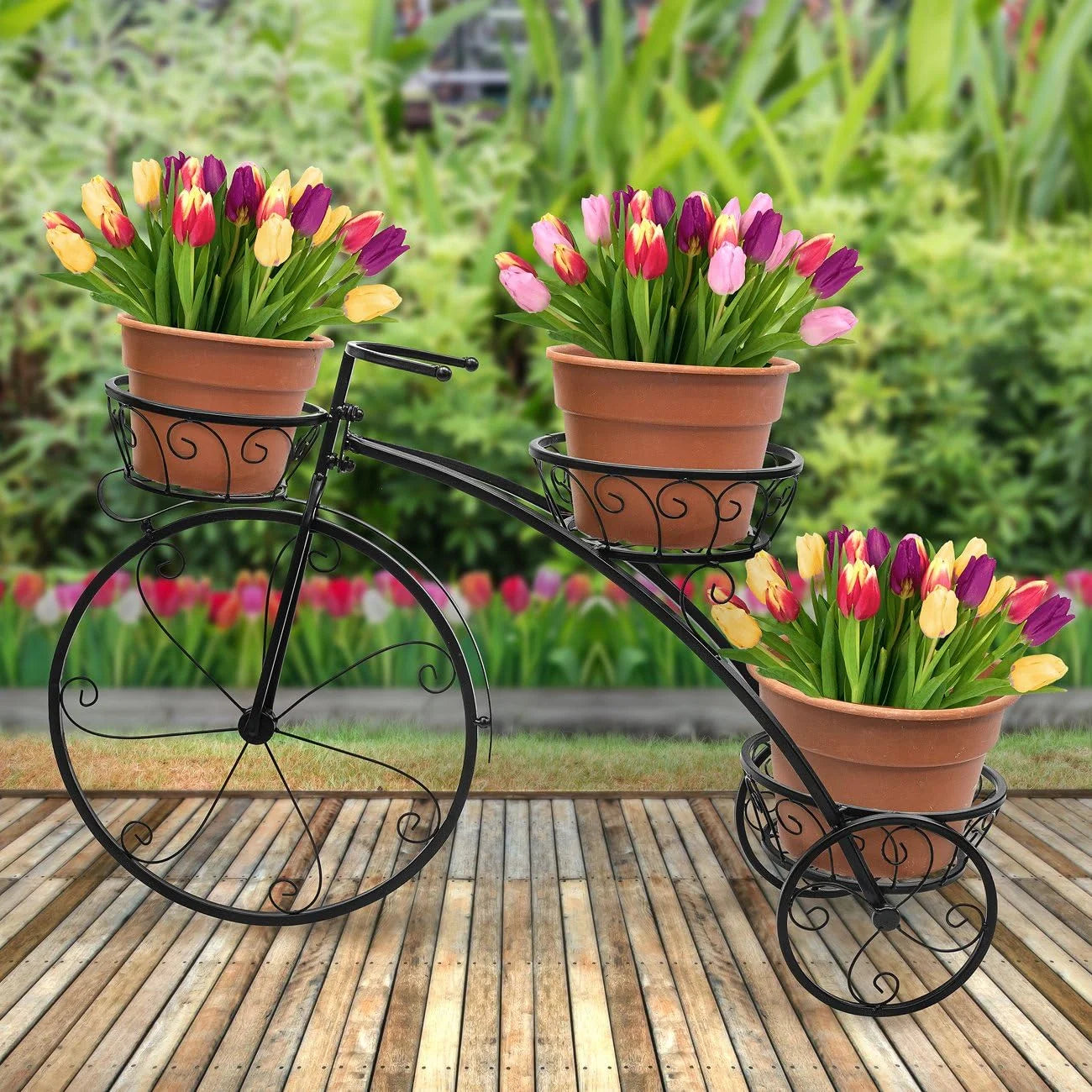 Tricycle Plant Stand: Parisian Style Flower Pot Cart Holder, Ideal Gift for Plant Lovers, Black