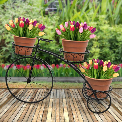 Tricycle Plant Stand: Parisian Style Flower Pot Cart Holder, Ideal Gift for Plant Lovers, Black