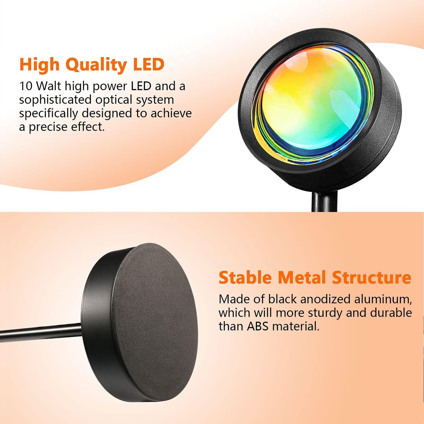 Sunset Lamp, Sunset Projection Light 10W 180 Degree Rotation Sunset Rainbow LED Projector Light Romantic Visual Atmosphere Night Light for Living Room Photography Bedroom Decor - Rainbow