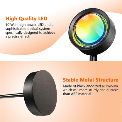 Sunset Lamp, Sunset Projection Light 10W 180 Degree Rotation Sunset Rainbow LED Projector Light Romantic Visual Atmosphere Night Light for Living Room Photography Bedroom Decor - Rainbow