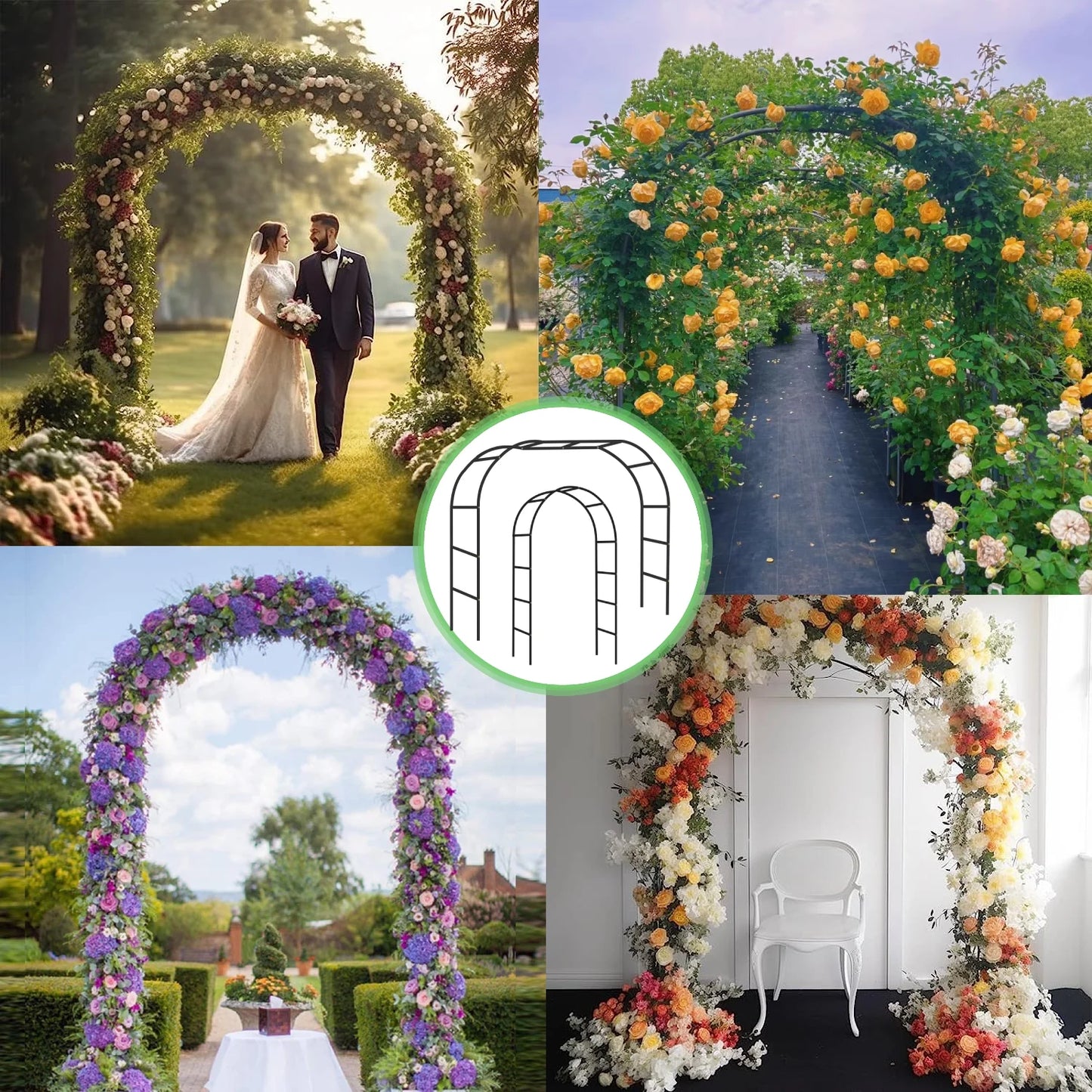 Garden Arch Metal Garden Arbor Arch Trellis for Various Climbing Plant 7.87×4.59×1.25FT Indoor Archway Wedding Party Brithday Outdoor Walkway Garden Lawn Black