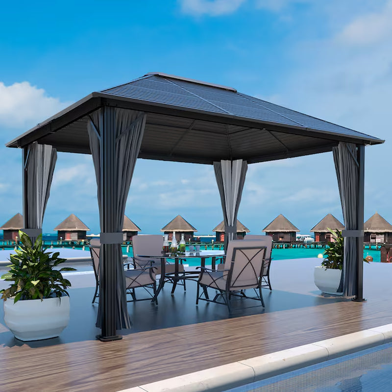 10-Ft X 12-Ft Black Rectangle Gazebo with Hardtop Steel Roof