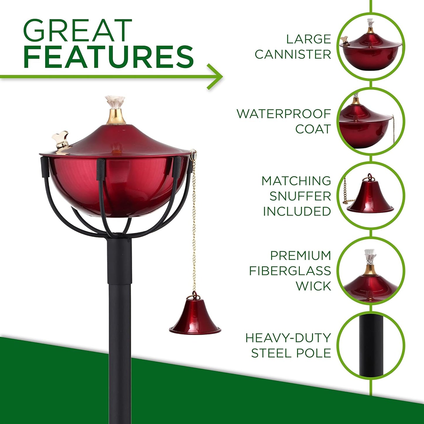 Maui Torch Set of 2, Landscape Torch, Oil Lamp, Tabletop Torch, Outdoor Lighting (Cranberry )