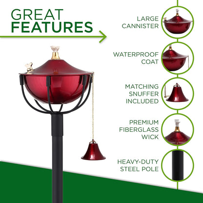 Maui Torch Set of 2, Landscape Torch, Oil Lamp, Tabletop Torch, Outdoor Lighting (Cranberry )