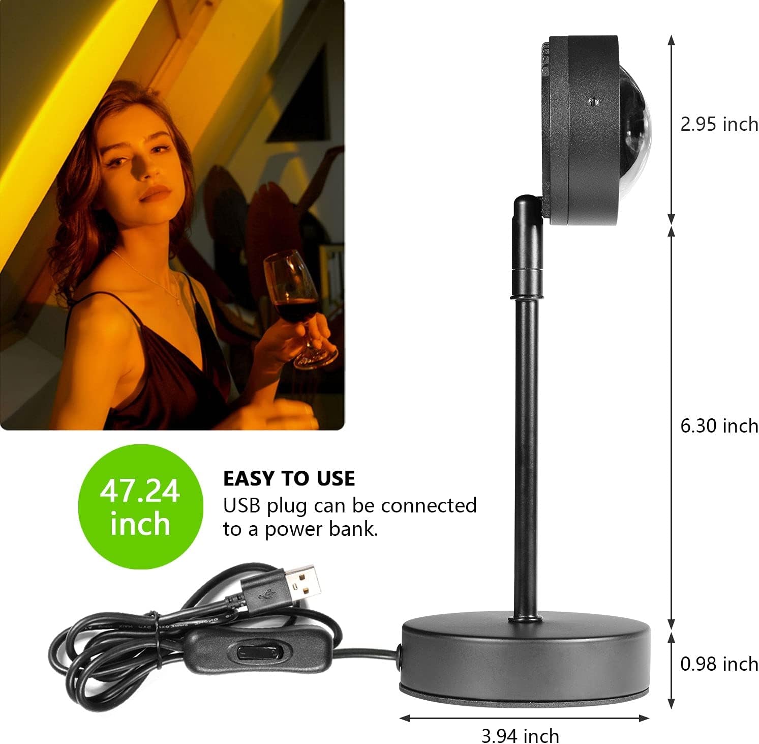 Sunset Lamp, Sunset Projection Light 10W 180 Degree Rotation Sunset Rainbow LED Projector Light Romantic Visual Atmosphere Night Light for Living Room Photography Bedroom Decor - Rainbow
