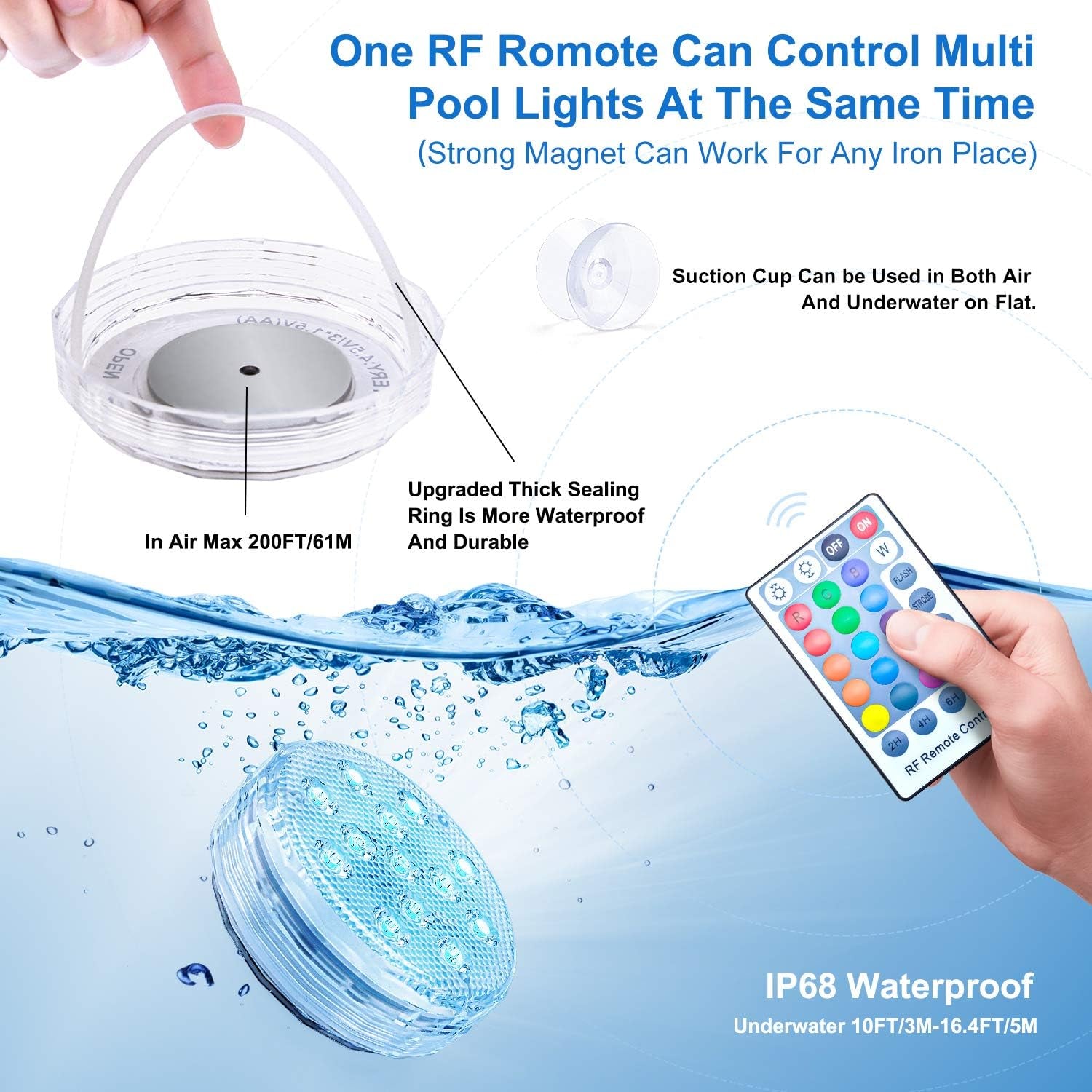 Submersible LED Pool Lights, 16 Colors Underwater Pond Lights with RF Remote