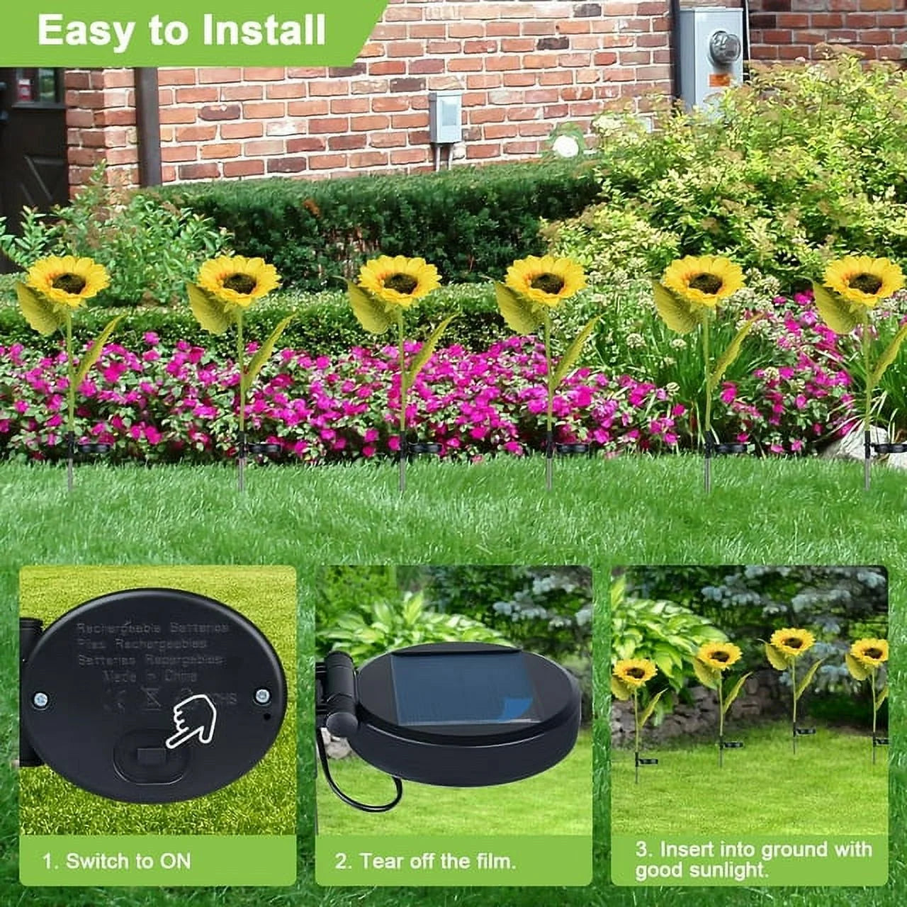 4 Pack Sunflower Lights,Sunflower Patio Lights with Lifelike Bigger Sunflower Bright 4 Led,Waterproof Solar Powered Outdoor Lights for Yard Pathway Garden Decor,Yellow