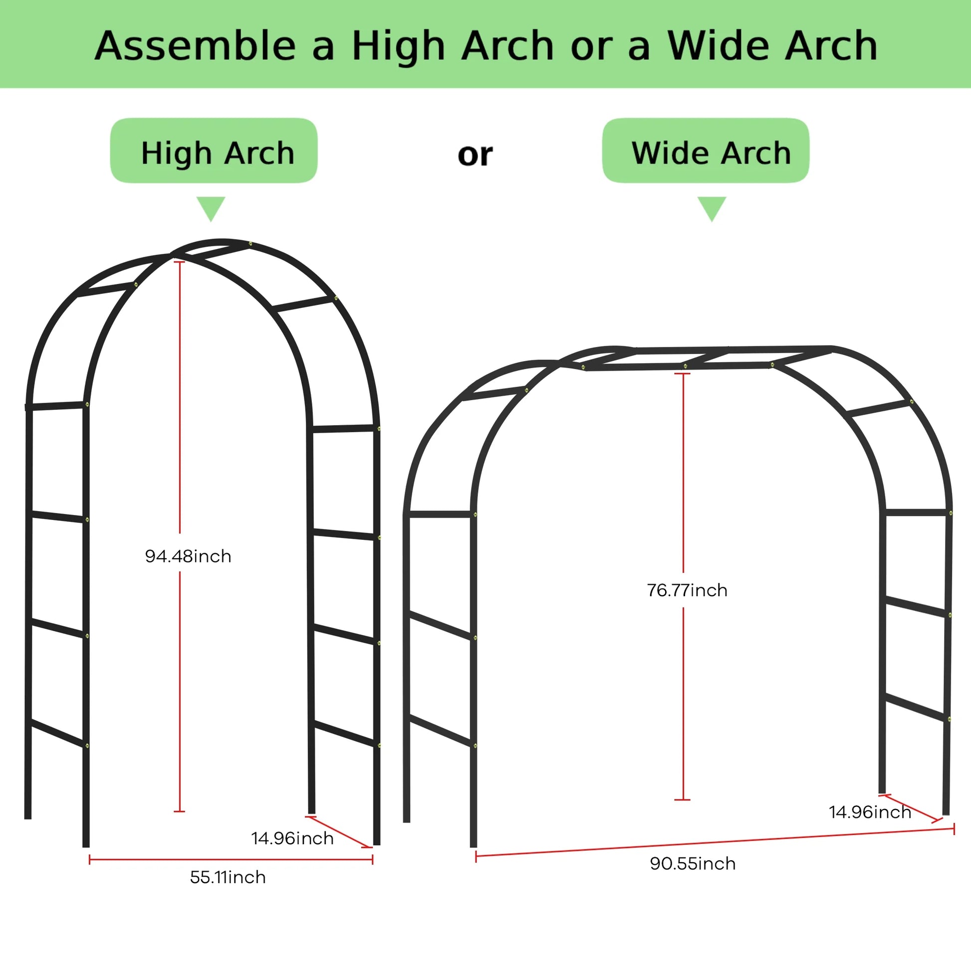 Garden Arch Metal Garden Arbor Arch Trellis for Various Climbing Plant 7.87×4.59×1.25FT Indoor Archway Wedding Party Brithday Outdoor Walkway Garden Lawn Black
