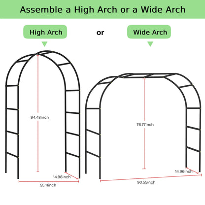 Garden Arch Metal Garden Arbor Arch Trellis for Various Climbing Plant 7.87×4.59×1.25FT Indoor Archway Wedding Party Brithday Outdoor Walkway Garden Lawn Black