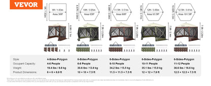 VEVOR Pop up Gazebo Tent, Pop-Up Screen Tent 6 Sided Canopy Sun Shelter with 6 Removable Privacy Wind Cloths & Mesh Windows