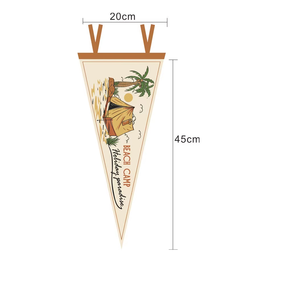 1PC Outdoor Camping Canvas Flag Campsite Camping Ambiance Hanging Fabric Triangle Hanging Flag Camping Decoration Props