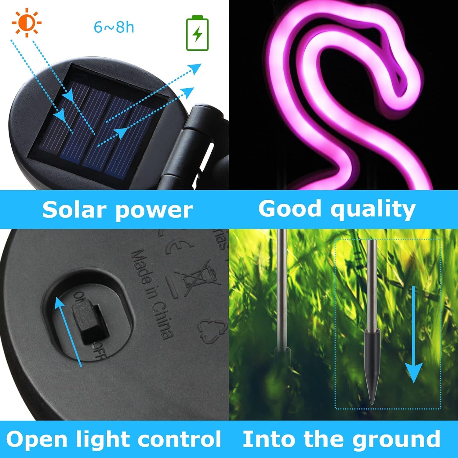 Solar Garden Lights, Outdoor Lights Flamingo Neon Lights, Waterproof Outdoor Lights for Garden Patio Yard Pathway Decoration (2PACK)