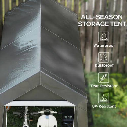 7 Ft. X 12 Ft. Heavy-Duty Steel Outdoor Storage Portable Garage with Ventilation Window and Large Door in Gray