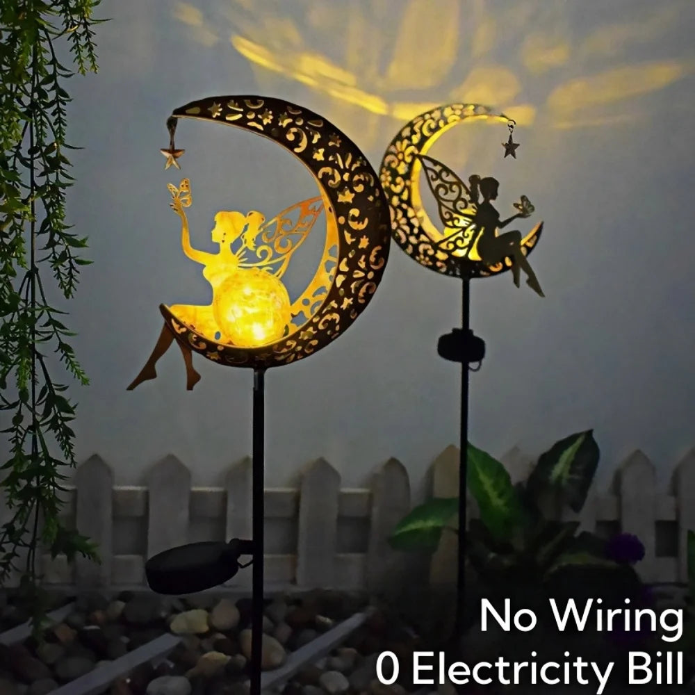 Solar Garden Lights Outdoor - Solar Powered Fairy, Angel & Moon Decor, Yard & Path Lighting