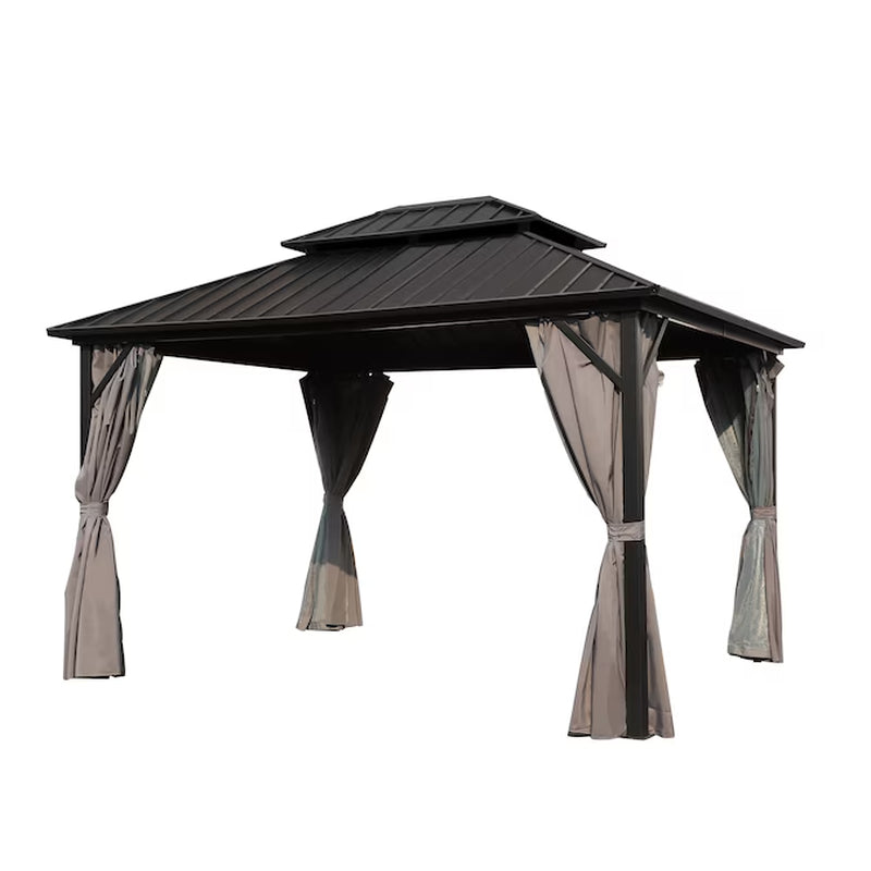 10-Ft X 12-Ft Black Rectangle Gazebo with Hardtop Steel Roof