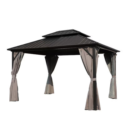 10-Ft X 12-Ft Black Rectangle Gazebo with Hardtop Steel Roof