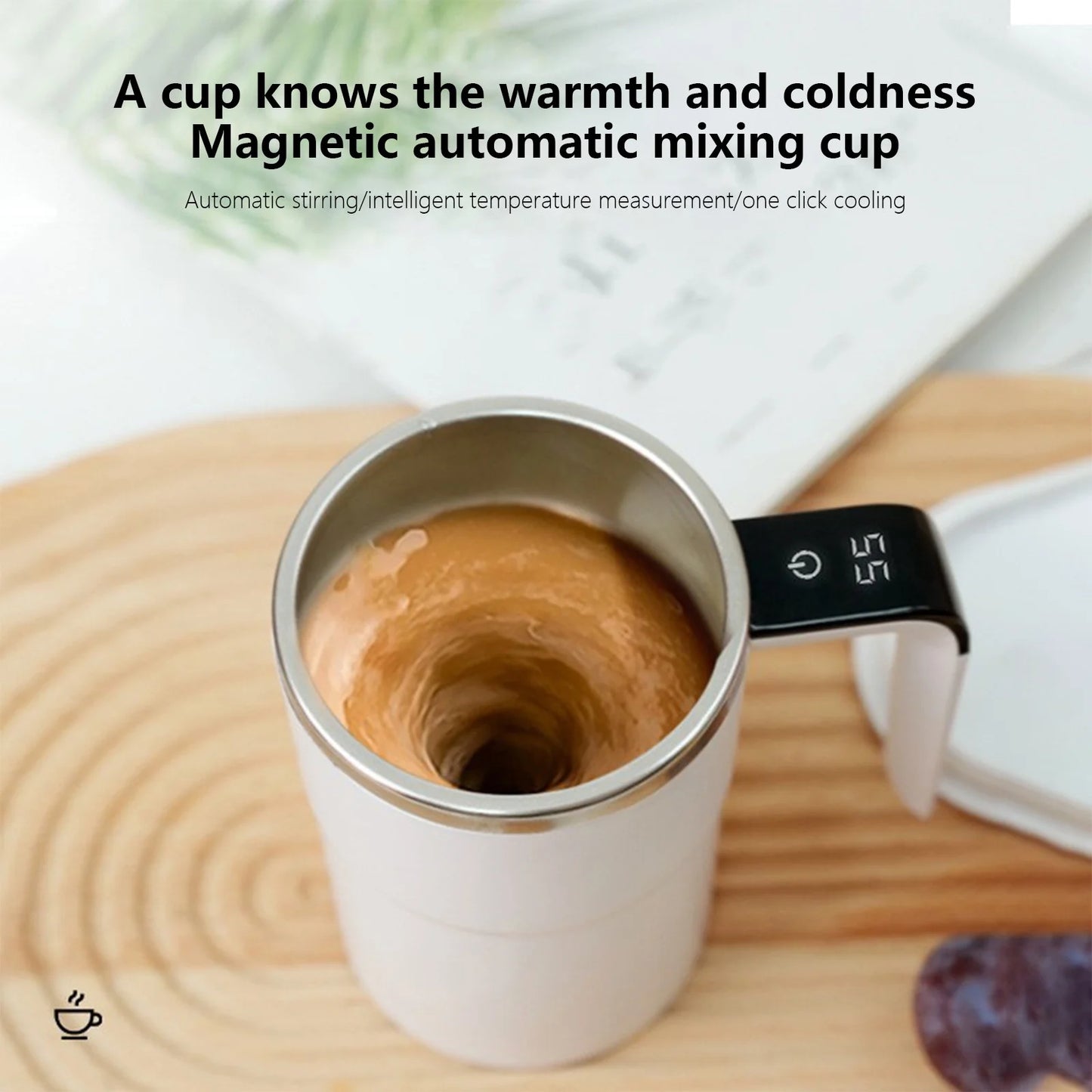 Self Stirring Mug; Self Stirring Coffee Mug, Automatic Stirring Mug Automatic Temperature Measuring Stainless Steel Magnetized Mug Portable Coffee Mug Mugs