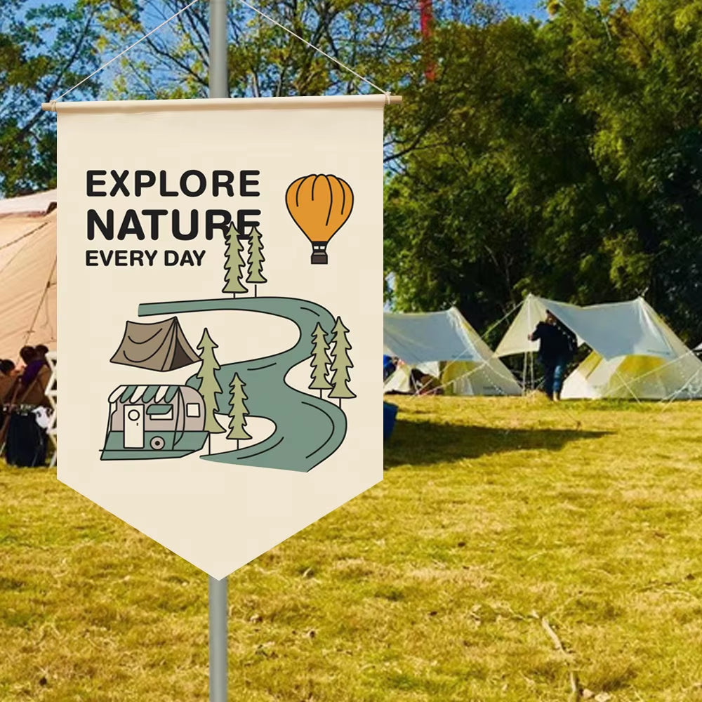 1PC Outdoor Camping Canvas Flag Campsite Camping Ambiance Hanging Fabric Triangle Hanging Flag Camping Decoration Props