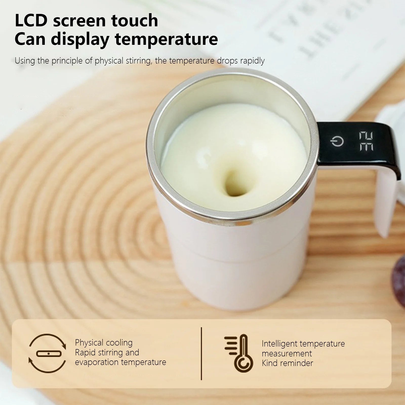 Self Stirring Mug; Self Stirring Coffee Mug, Automatic Stirring Mug Automatic Temperature Measuring Stainless Steel Magnetized Mug Portable Coffee Mug Mugs
