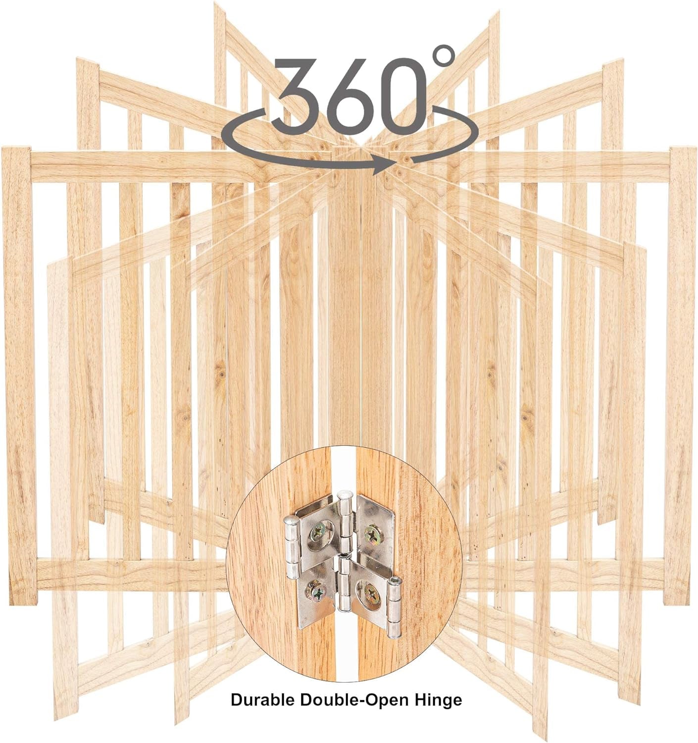6-Panel Extra-Wide Freestanding Wooden Dog Gate – 24”High Foldable Safety Pet Barrier for Doorways, Hallways, Kitchens, and Long Staircases, Durable Design Fit Small to Medium Dogs, Natural