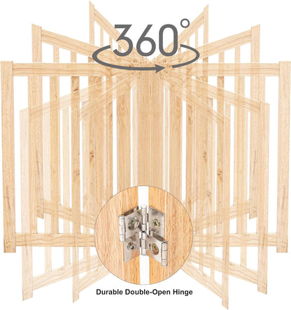 6-Panel Extra-Wide Freestanding Wooden Dog Gate – 24”High Foldable Safety Pet Barrier for Doorways, Hallways, Kitchens, and Long Staircases, Durable Design Fit Small to Medium Dogs, Natural