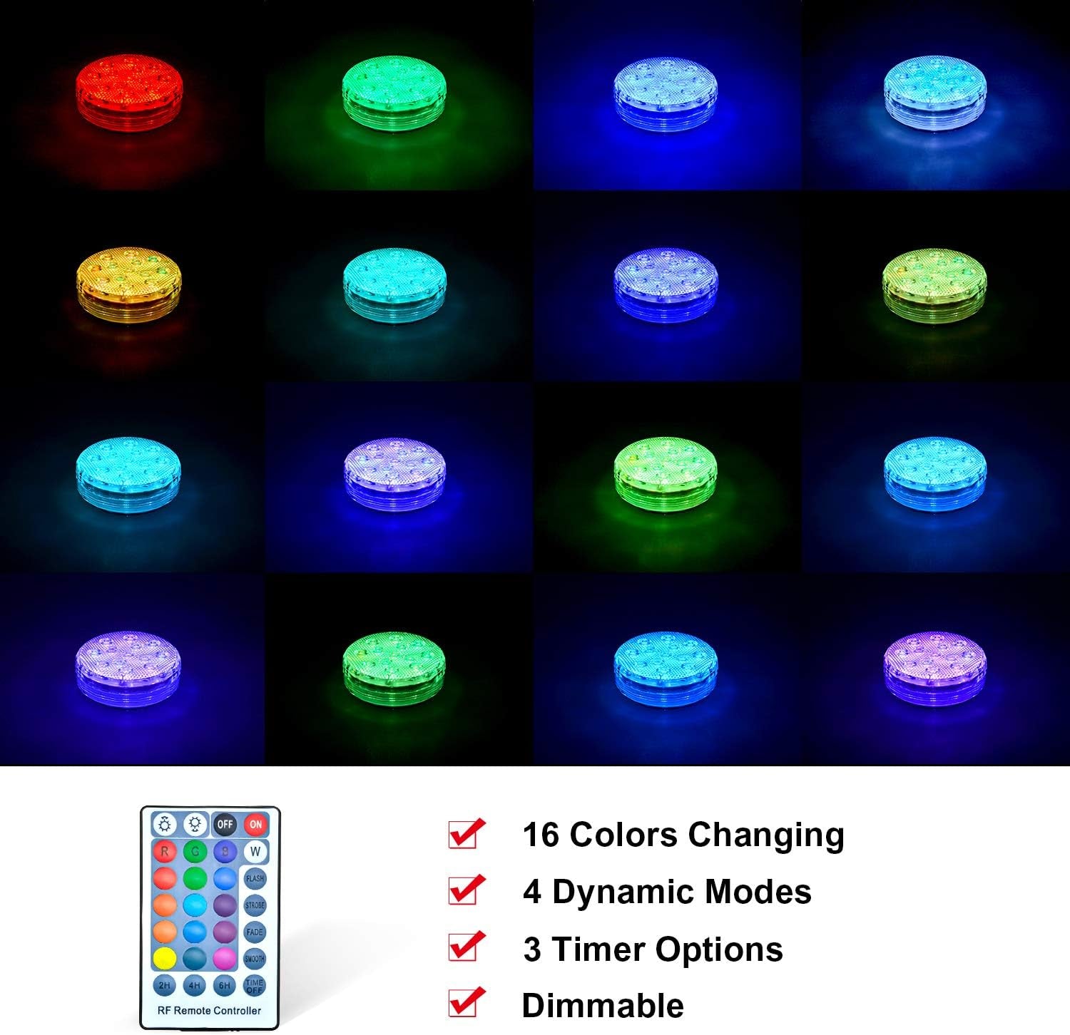 Submersible LED Pool Lights, 16 Colors Underwater Pond Lights with RF Remote