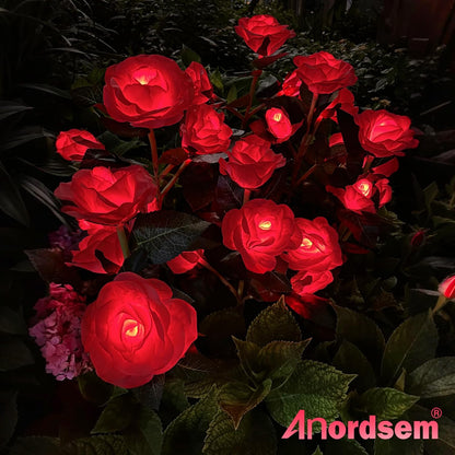 Solar Lights Outdoor Waterproof: Garden Light Solar Powered for Yard Decorative - Red Flower Lamp LED Lighting Patio Cemetery Gave Decor - Rose Gardening Gifts for Women Mom Wife