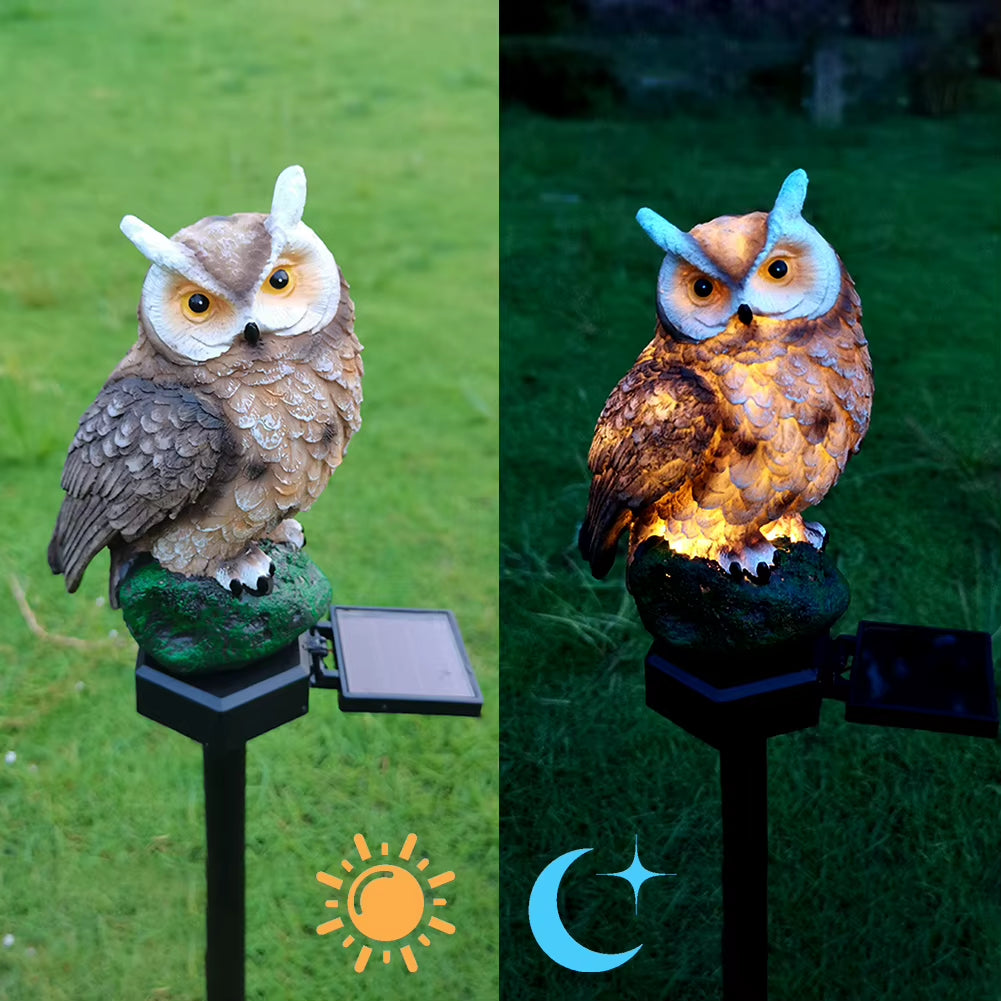 Solar LED Lawn Light Owl Shape Outdoor Landscape Yard Garden Stake Statue Exterior Night Lamp Waterproof Animal Bird Ornament