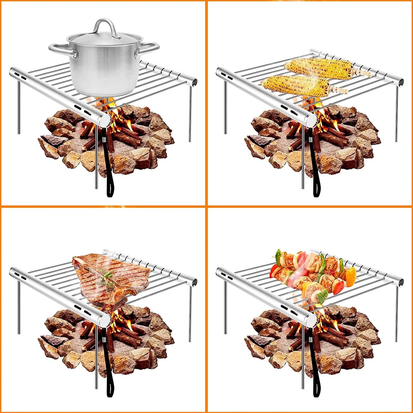 Bbq Grills, Stainless Steel Bbq Grill Portable Camping Barbecue Grill Foldable Compact Camping Grill for Camping, Hiking, Picnic
