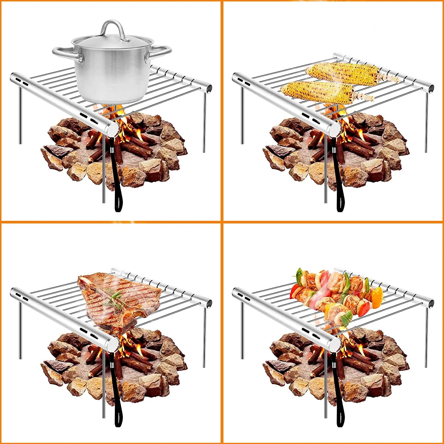 Bbq Grills, Stainless Steel Bbq Grill Portable Camping Barbecue Grill Foldable Compact Camping Grill for Camping, Hiking, Picnic