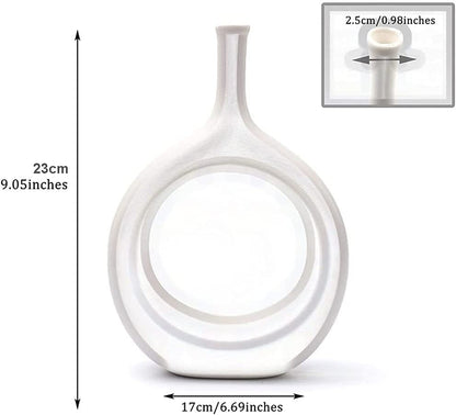 Ceramic Oval Geometric Vase, White, 11"