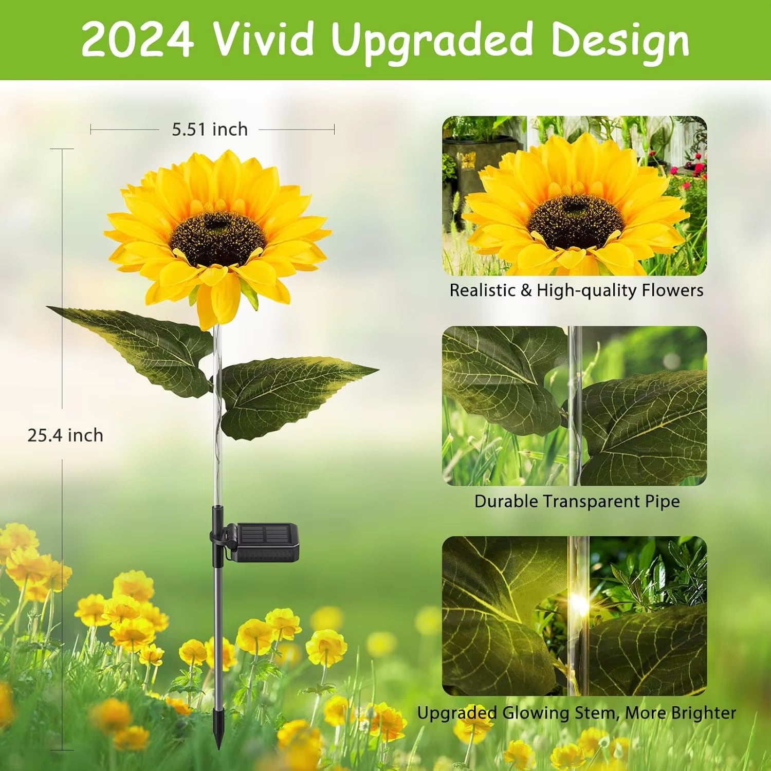 4 Pack Sunflower Outdoor Solar Lights for outside with Lifelike Bigger Sunflower & Bright 64 LED, for Yard Pathway Garden Decor