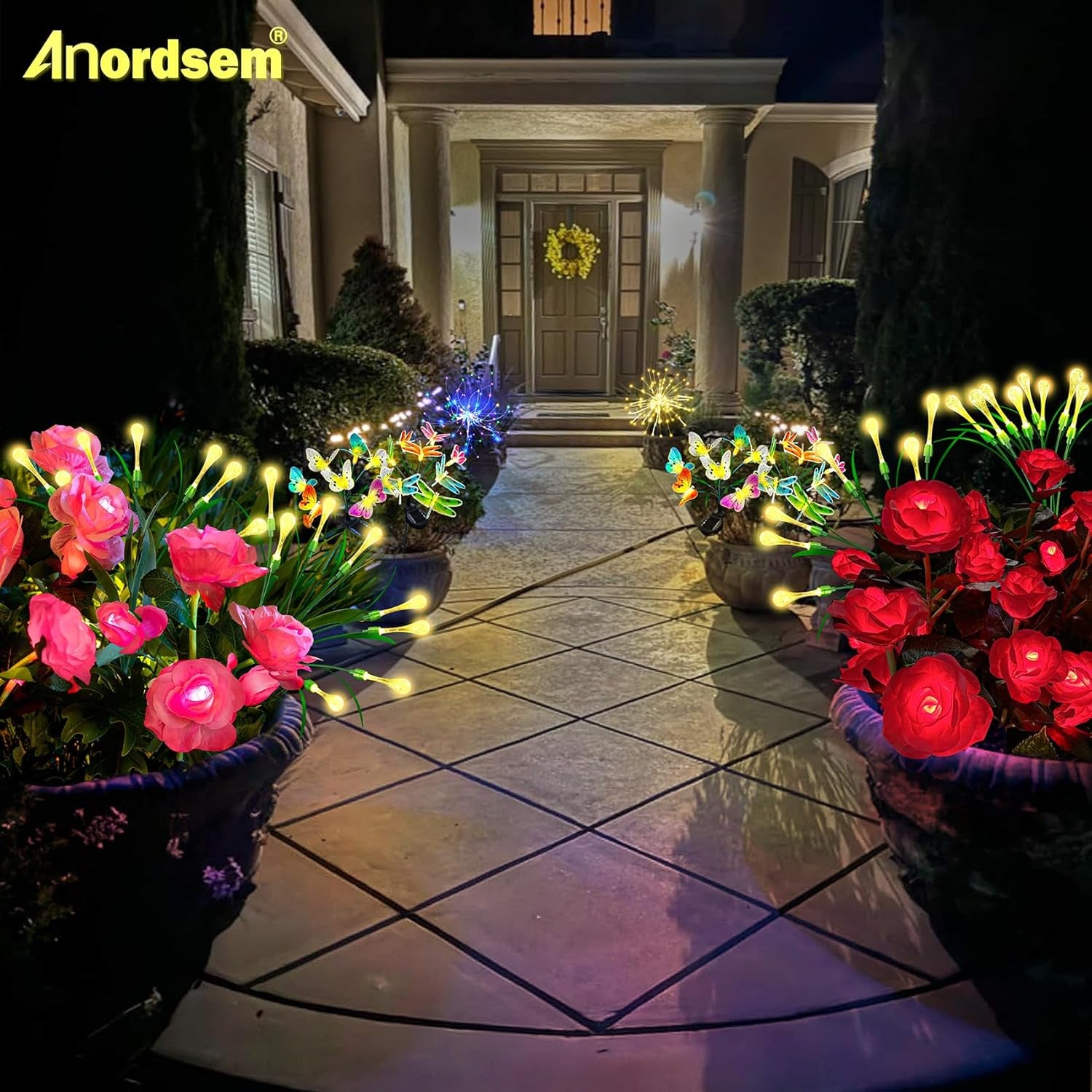 Solar Lights Outdoor Waterproof: Garden Light Solar Powered for Yard Decorative - Red Flower Lamp LED Lighting Patio Cemetery Gave Decor - Rose Gardening Gifts for Women Mom Wife