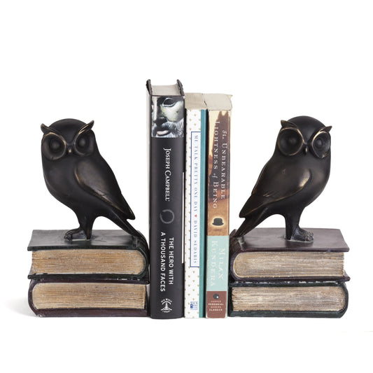 . Owl on Books Bookend Set