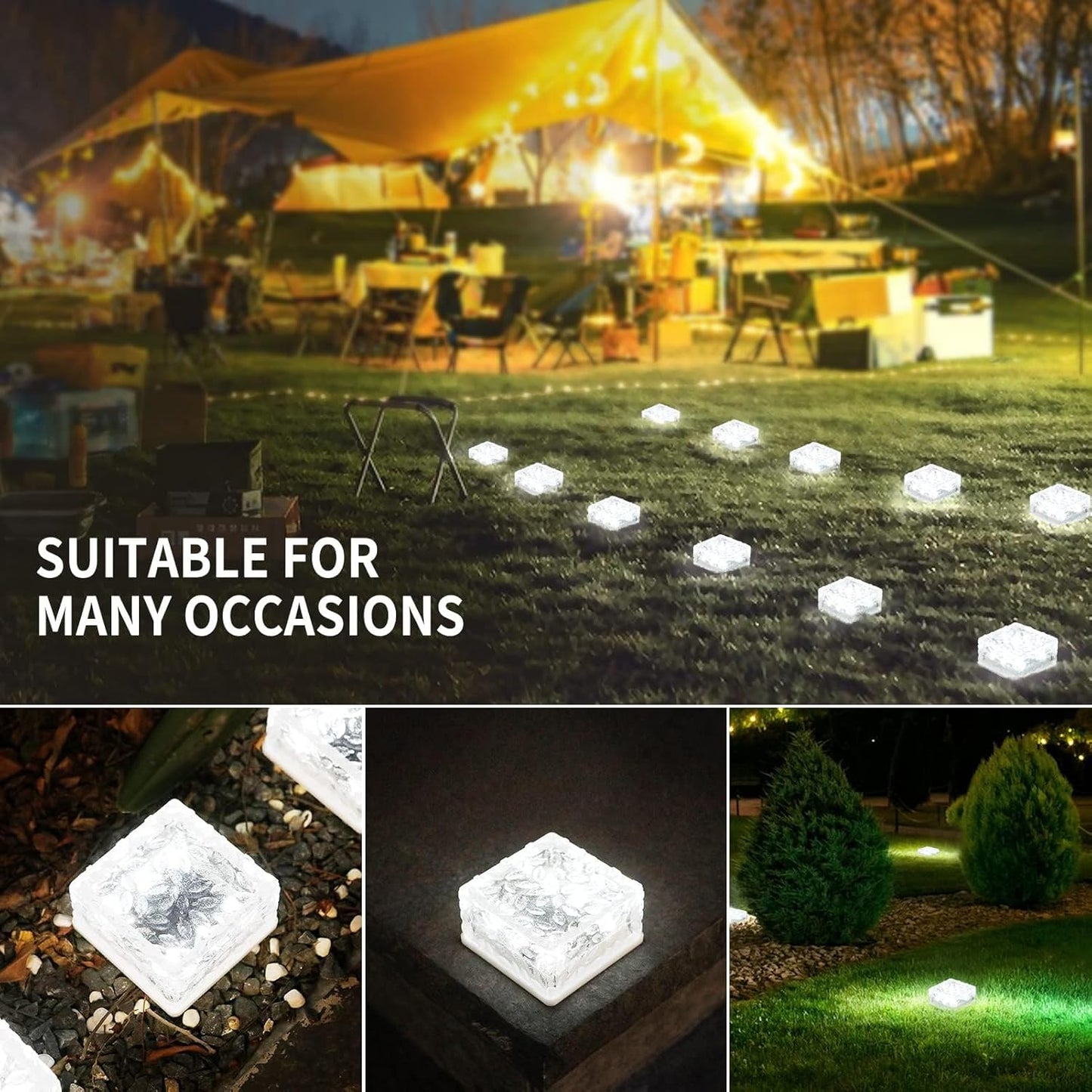 4-Pack Solar Brick Lights - Outdoor, Waterproof, for Garden, Courtyard, Pathway