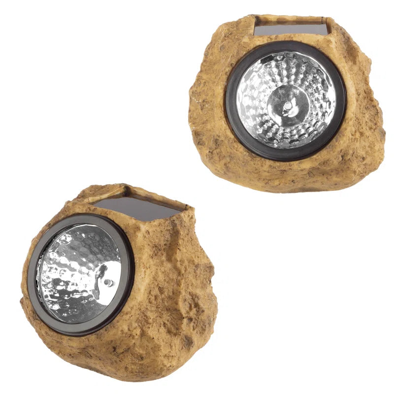 Solar Outdoor Lights - 4-Pack of All-Weather Faux-Stone LED Rock Lights for Paths, Gardens, and Landscaping (Brown)