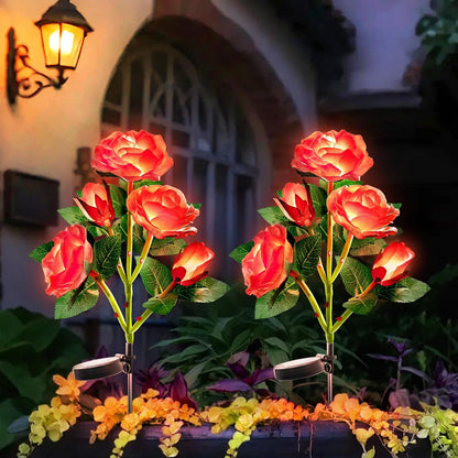 Solar Lights Outdoor Waterproof: Garden Light Solar Powered for Yard Decorative - Red Flower Lamp LED Lighting Patio Cemetery Gave Decor - Rose Gardening Gifts for Women Mom Wife
