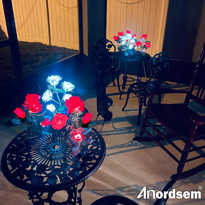 Solar Lights Outdoor Waterproof: Garden Light Solar Powered for Yard Decorative - Red Flower Lamp LED Lighting Patio Cemetery Gave Decor - Rose Gardening Gifts for Women Mom Wife