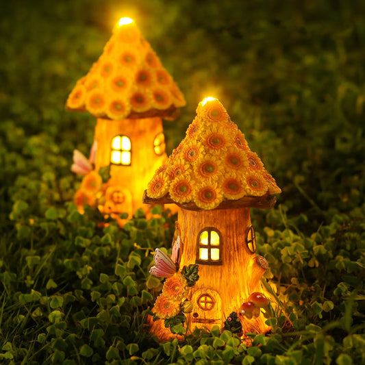 Solar Fairy Garden Houses for outside Garden Decor, Fairy Garden Accessories Outdoor Decoration for Yard Patio, Lawn Ornaments Garden Statue Gnome House for Outside