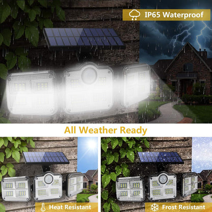 Solar Lights Outdoor Waterproof - Solar Motion Sensor Lights 270° Wide Angle: Solar Security Lights 3 Adjustable Heads LED Flood Lights Super Bright Solar Powered Wall Lights with Remote Control