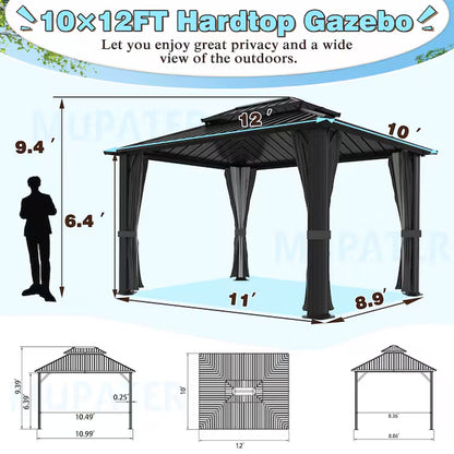 10-Ft X 12-Ft Black Rectangle Gazebo with Hardtop Steel Roof
