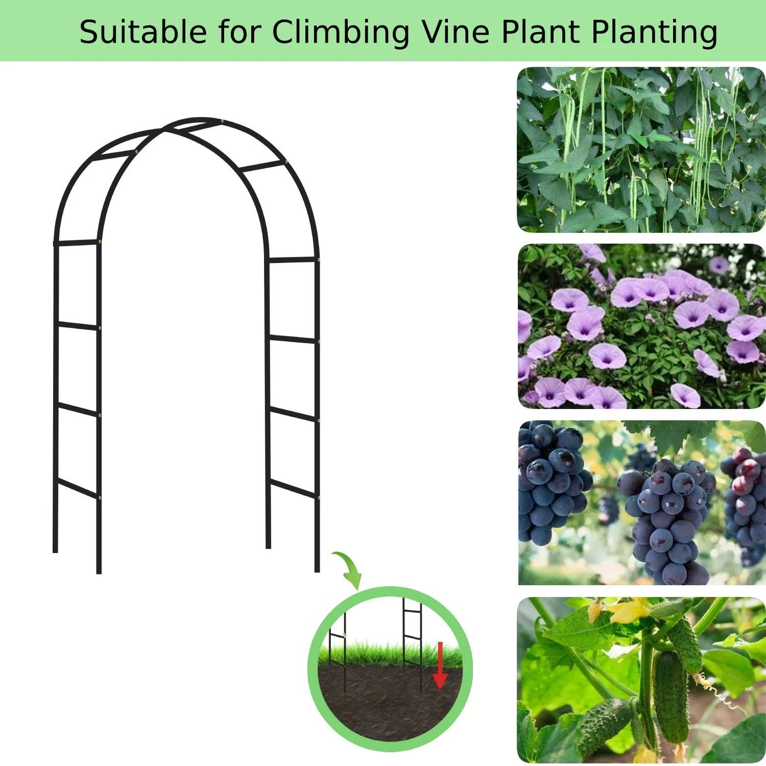 Garden Arch Metal Garden Arbor Arch Trellis for Various Climbing Plant 7.87×4.59×1.25FT Indoor Archway Wedding Party Brithday Outdoor Walkway Garden Lawn Black