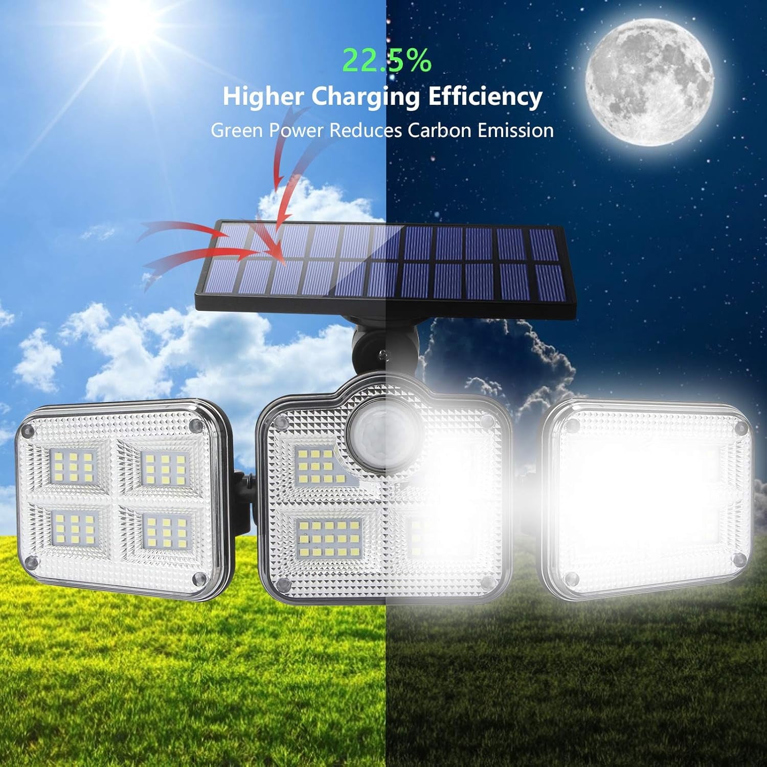 Solar Lights Outdoor Waterproof - Solar Motion Sensor Lights 270° Wide Angle: Solar Security Lights 3 Adjustable Heads LED Flood Lights Super Bright Solar Powered Wall Lights with Remote Control